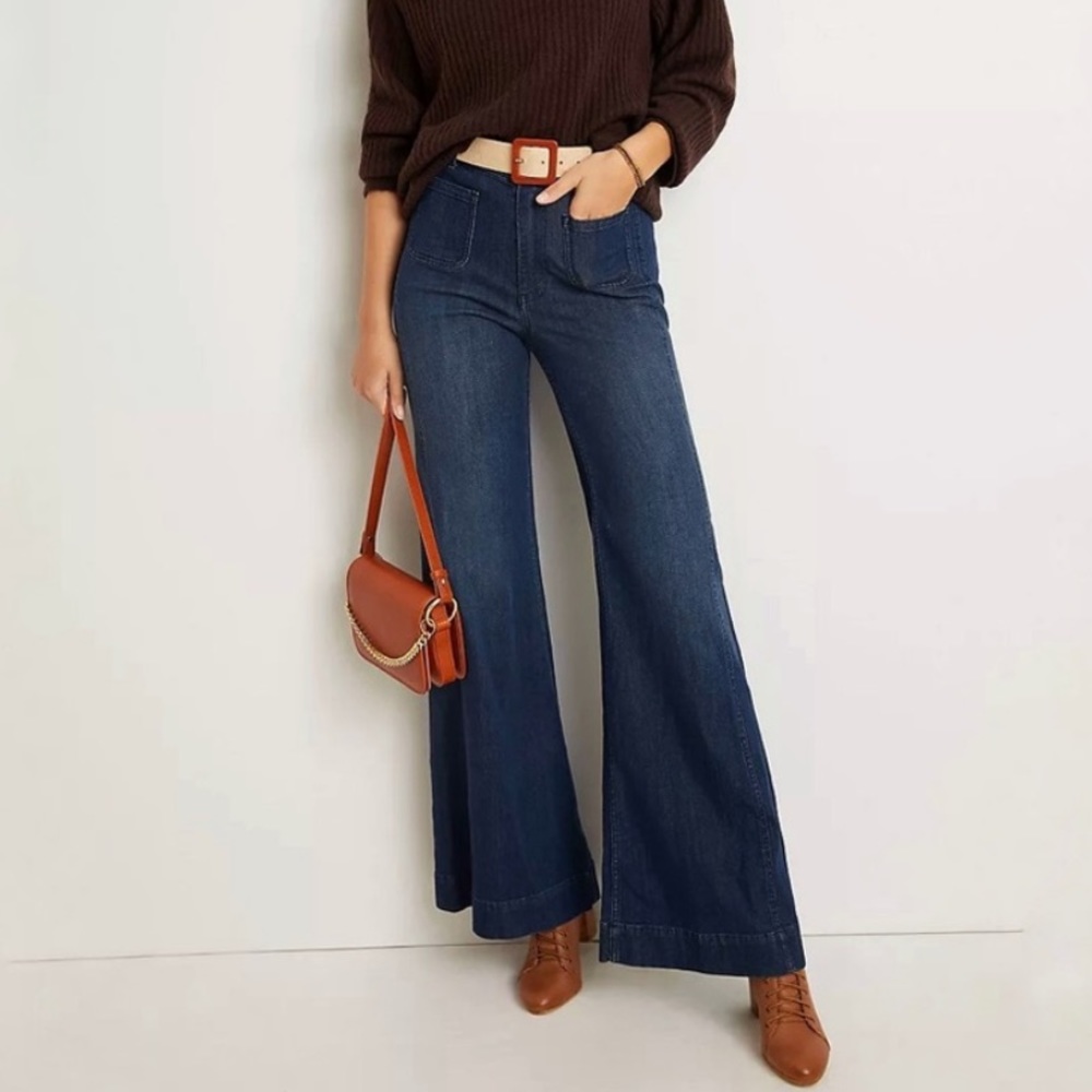 Anthropologie Pilcro & The Letterpress Wide Leg High Rise Patch Pocket Jeans 28